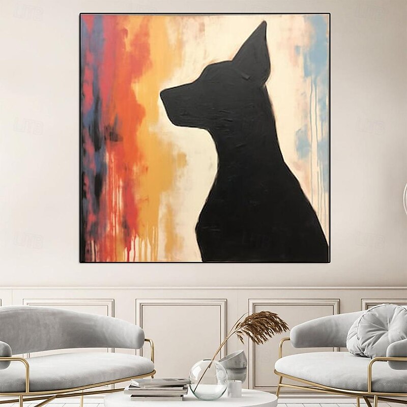 Hand painted Abstract Dog Silhouette oil painting hand painted Large Dog Painting Black And White dog Paintings On Canvas Fine Art Wall Decor oil painting for living room home decor