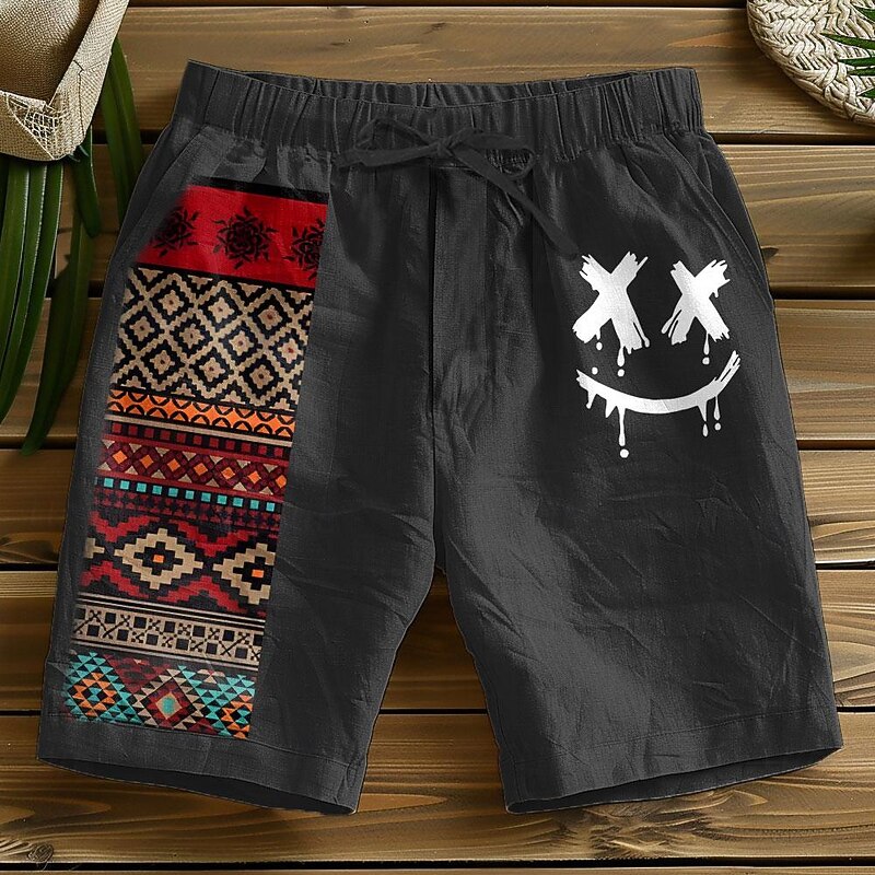 Men's Plaid Geometric Pattern Shorts Summer Shorts Casual Shorts Mid Waist Vintage Designer Ethnic Style Casual Daily Holiday Drawstring Pocket Elastic Waist Designer Clothing Apparel