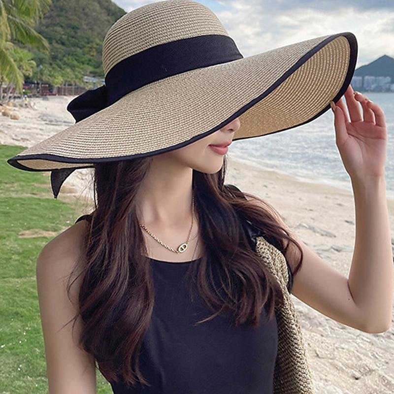 Women's Hat Straw Hat Sun Hat Portable Sun Protection Breathable Street Daily Weekend Bow Pure Color4