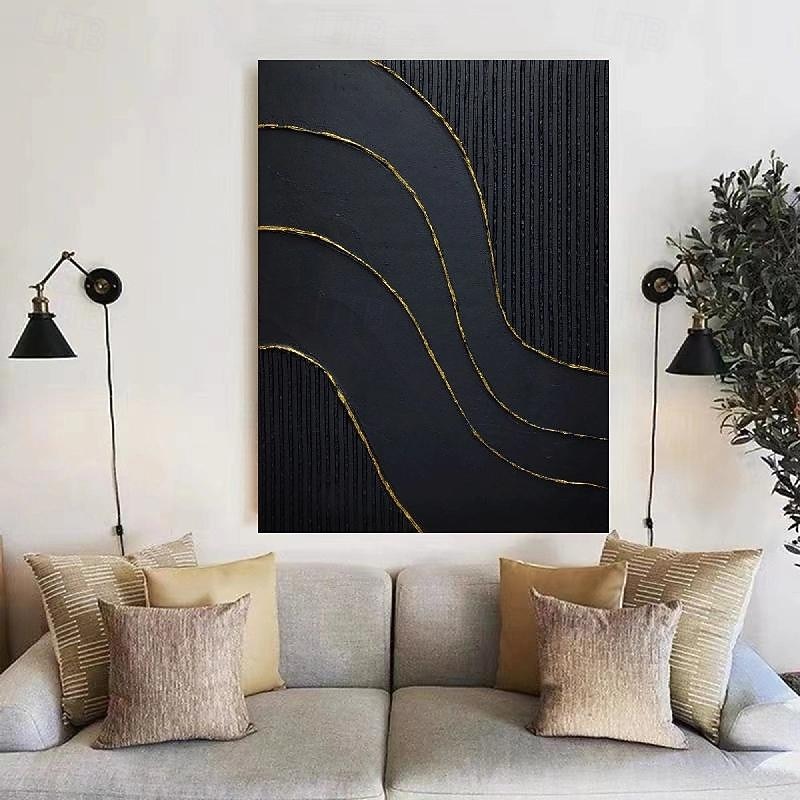 White Abstract Painting hand painted  3D Textured  oil painting Wall Art Black Modern Canvas Art for Living Room Decor Trendy Home Decor Hotel Art Piece