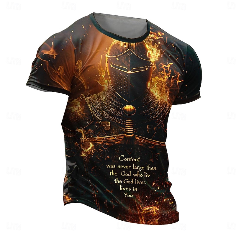 Men's Knights Templar T Shirt T shirt 3D Print Crew Neck Shirt Religious Casual Street Casual Yellow Red Summer Spring Clothing Apparel S M L XL XXL XXXL