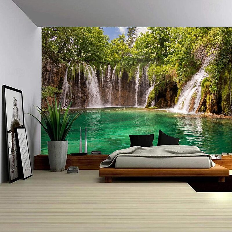 Waterfall River Hanging Tapestry Wall Art Large Tapestry Mural Decor Photograph Backdrop Blanket Curtain Home Bedroom Living Room Decoration3