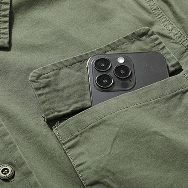 Men's Shirt Workwear Shirts Casual Shirt Work Shirt Button Up Shirt Cargo Shirt Black khaki Army Green Long Sleeve Plain Turndown Vacation Holiday Front Pocket Clothing Apparel Fashion Casual 9