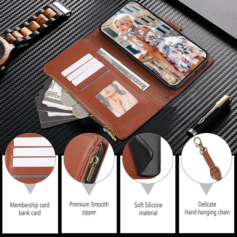 Phone Case For iPhone 17 Pro Max 17 Air 16 15 14 Pro Max Plus 13 12 11 Pro Max Mini Back Cover with Stand Holder Magnetic Zipper Retro TPU PU Leather4