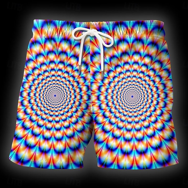Men's Geometric Optical Illusion Swim Trunks Swim Shorts Board Shorts Mid Waist Fashion Streetwear Designer Casual Daily Holiday Pocket Drawstring Elastic Waist Designer Clothing Apparel