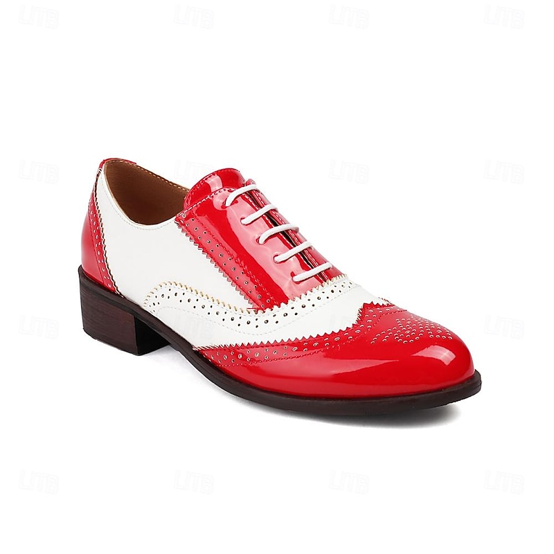 Women's Black White Wingtip Oxfords, Two - Tone Brogue Dress Shoes with Low Heel for Stylish Versatile Wear4