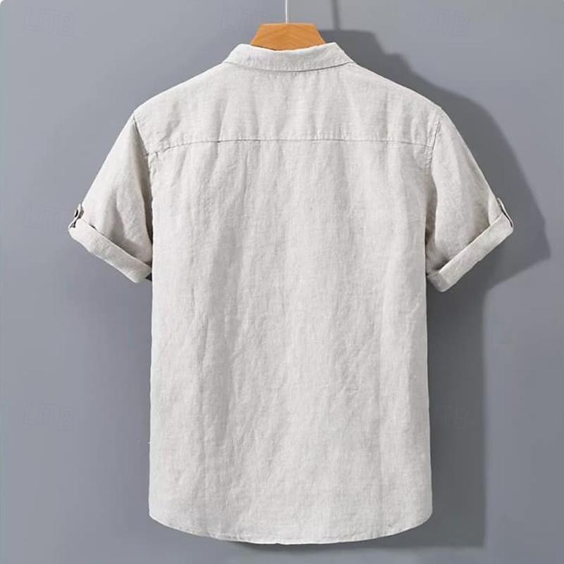 Men's Shirt Casual Shirt Cotton Linen Shirt Plain Vacation Street Black White Apricot Gray Short Sleeve Turndown Summer Clothing Apparel Button-Down2