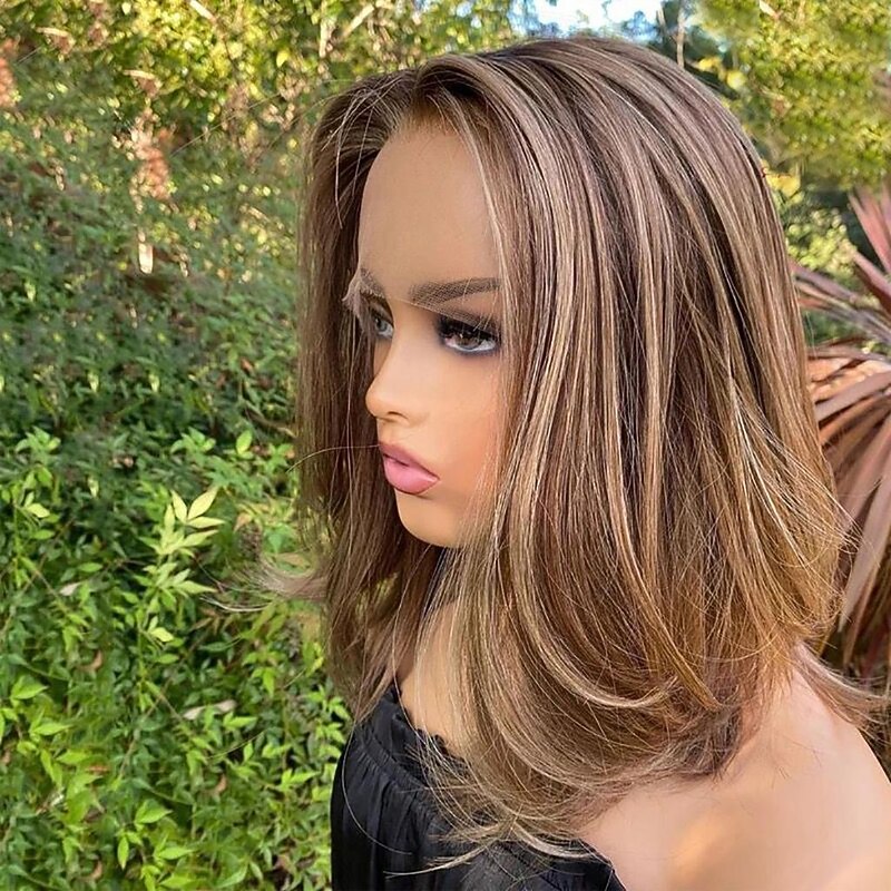 Remy Human Hair 13x4 Lace Front Wig Short Bob Brazilian Hair Straight Multi-color Wig 130% 150% Density with Baby Hair Highlighted / Balayage Hair 100% Virgin Pre-Plucked For Women Long Human Hair4