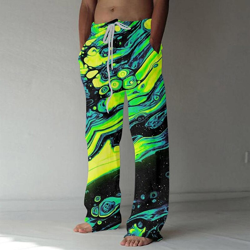 Men's Graphic Trousers Mid Waist Hawaiian Outdoor Holiday Summer Spring 3D Print Grass Green Black White4