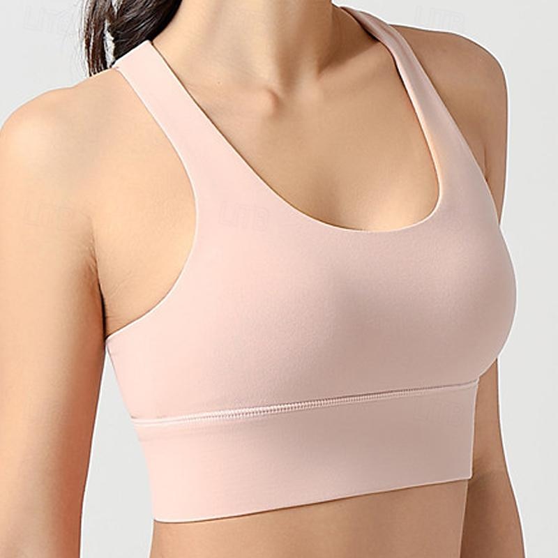 Women's Light Support Sports Bra Running Bra Open Back Cross Back Bra Top Padded Fitness Leisure Sports Running Breathable Lightweight Soft Black Pink Blue Solid Colored2