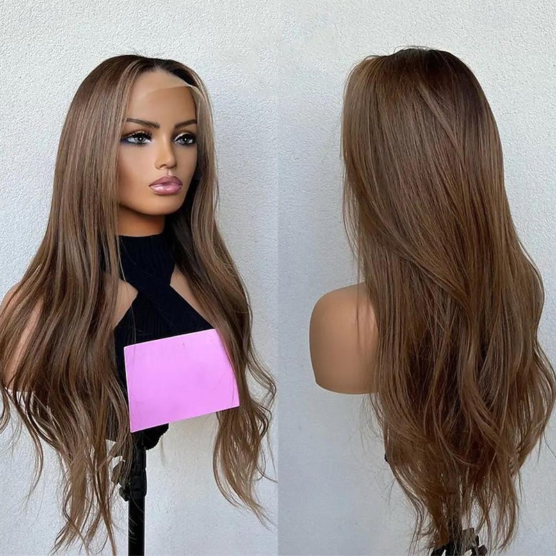Remy Human Hair 13x4 Lace Front Wig Free Part Brazilian Hair Wavy Brown Wig 130% 150% Density with Baby Hair Natural Hairline 100% Virgin With Bleached Knots Pre-Plucked For Women Long Human Hair