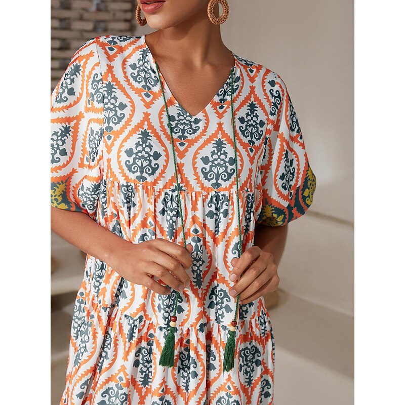 Satin Rainbow Totem Print Swing Maxi Dress3