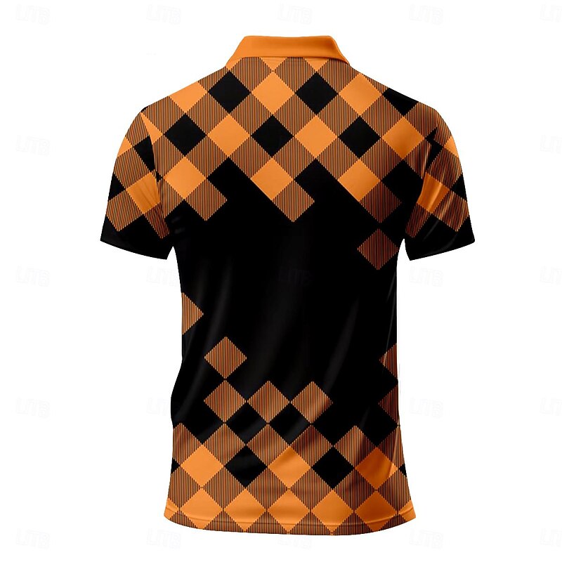 Men's Plaid Polo Shirts Golf Shirt Short Sleeve Polo Shirts Collared Shirts Casual Vacation Wear Formal Wear Festival Wear Buttons 3D Print Summer Spring Orange2