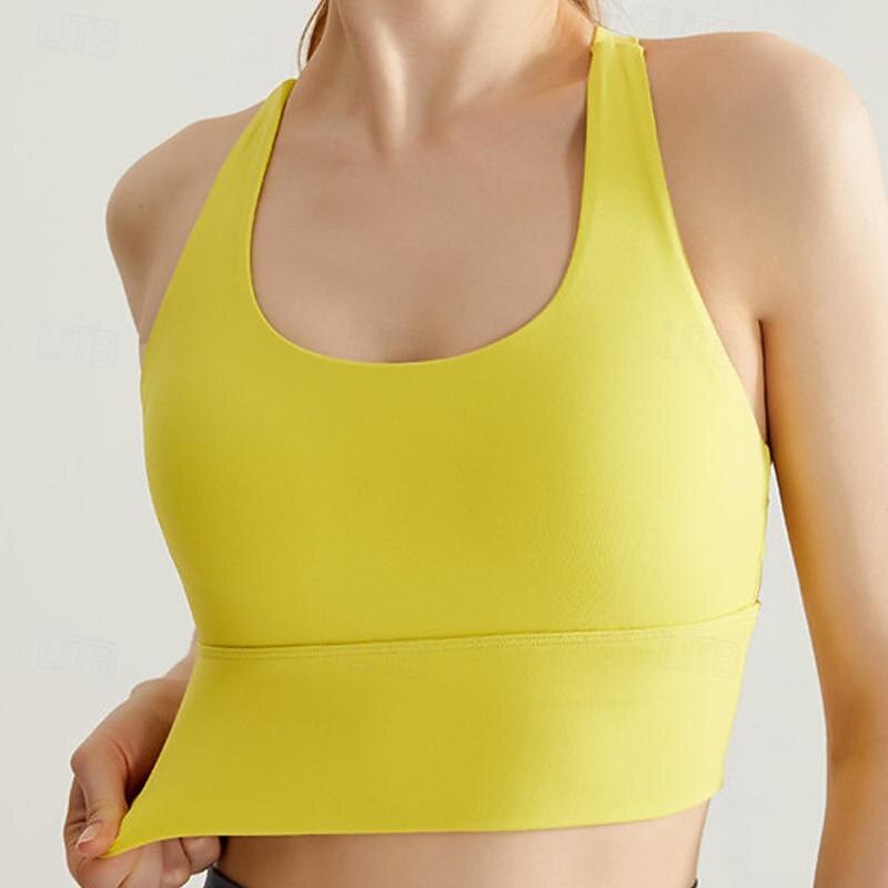 Women's Light Support Sports Bra Running Bra Open Back Molded Cup Bra Top Padded Fitness Leisure Sports Running Breathable Lightweight Soft Black Yellow Purple Solid Colored3
