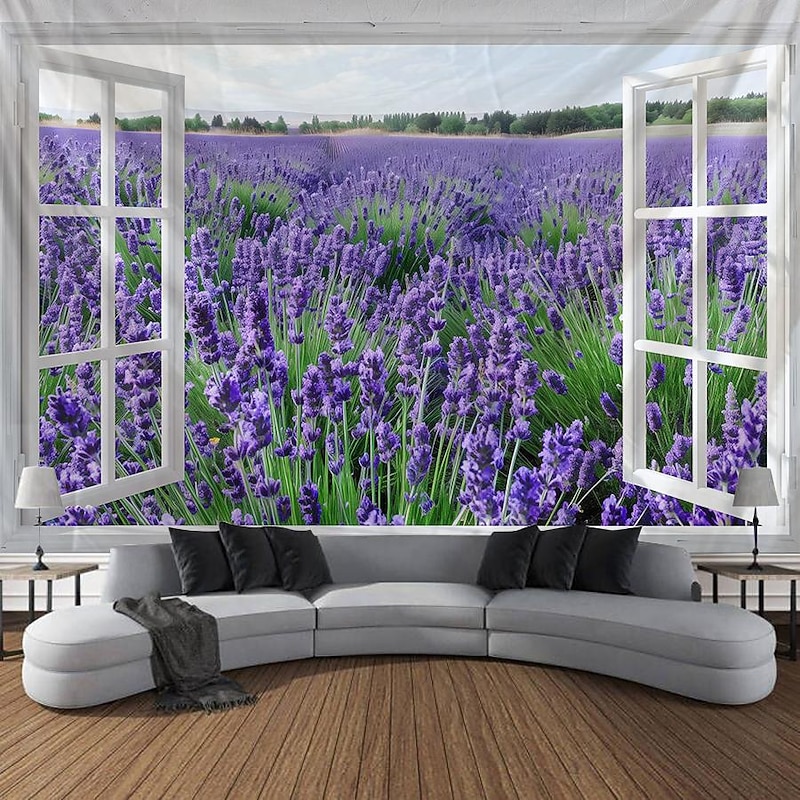 Window Flowers Field Hanging Tapestry Wall Art Large Tapestry Mural Decor Photograph Backdrop Blanket Curtain Home Bedroom Living Room Decoration2