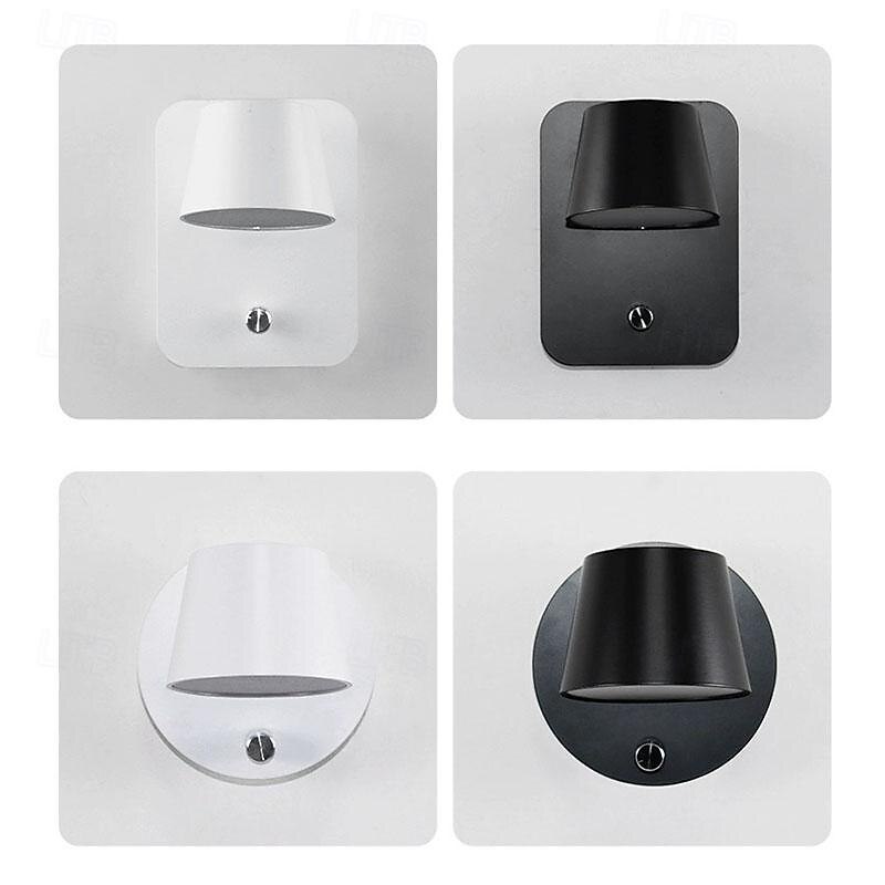 LED Indoor Wall Lights Bedside Reading Light with Night Light Version and Independent Switch 350° Rotatable RV Vanity Wall Sconce Metal Living Room Bedroom 110-240V