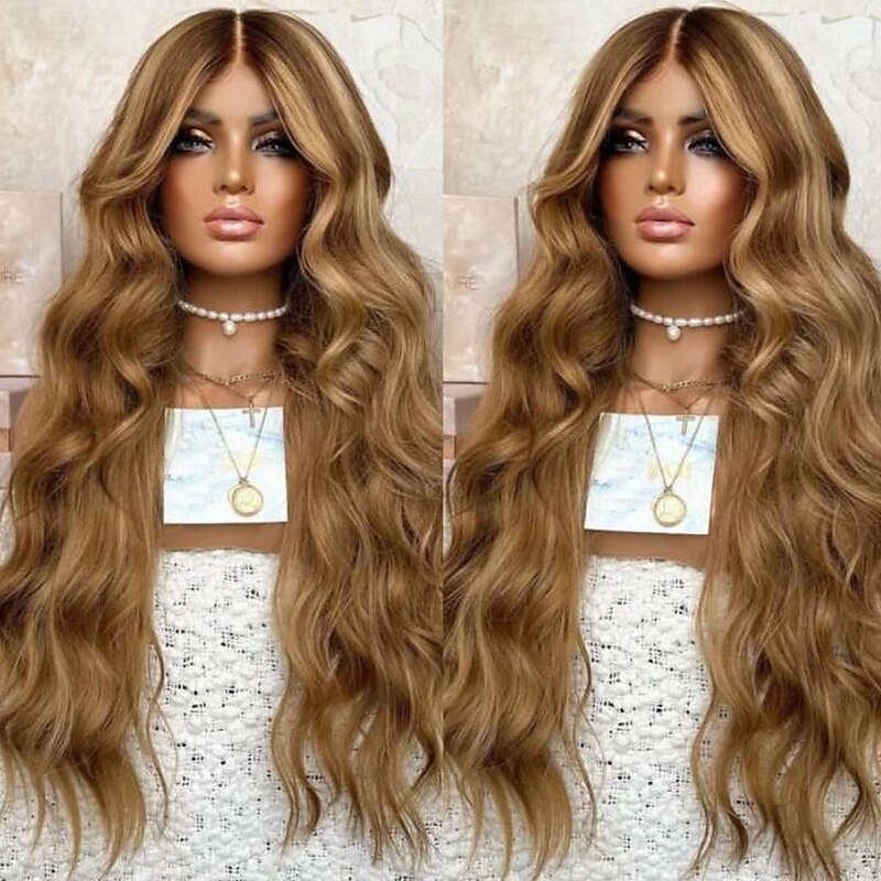 Unprocessed Virgin Hair 13x4 Lace Front Wig Middle Part Brazilian Hair Wavy Multi-color Wig 130% 150% Density with Baby Hair Highlighted / Balayage Hair 100% Virgin Glueless Pre-Plucked For Women Long