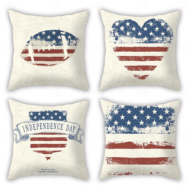 Patriotic Pillows Independence Day America Decorative Toss Pillows Cover 4PC Soft Square Cushion Case Pillowcase for Bedroom Livingroom Sofa Couch Chair2