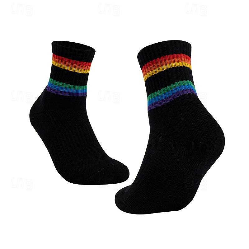 Men's 2 Pack Multi Packs Socks Crew Socks Running Socks Casual Socks Black White Color Rainbow Sports & Outdoor Daily Vacation Basic Medium Spring Fall Fashion Casual3