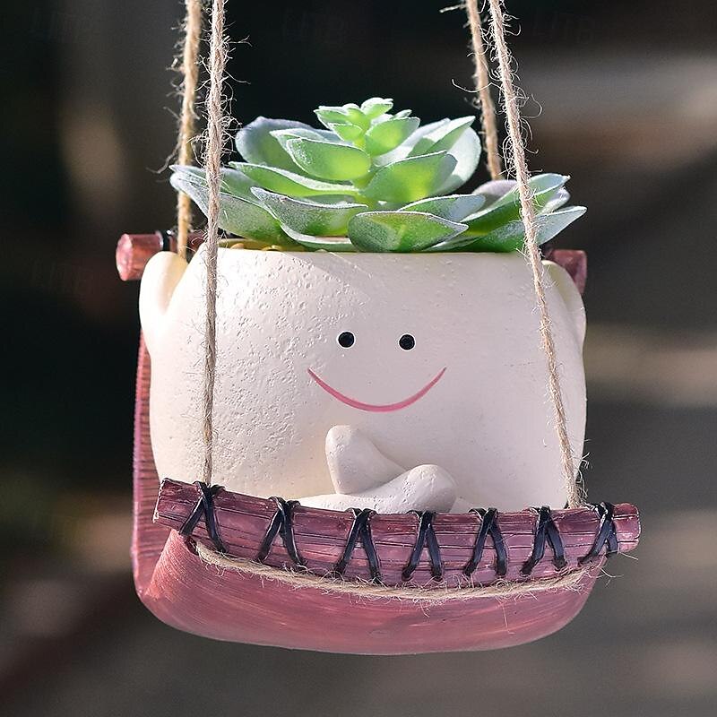 Swing Face Planter Pot Hanging Resin Flower Head Planters for Indoor and Outdoor Plants, Succulent Pots for String of Pearls Plant - Ideal Gifts4