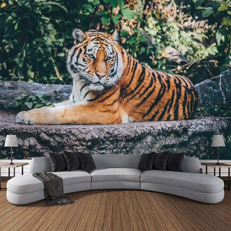 Forest Tiger Landscape Hanging Tapestry Wall Art Large Tapestry Mural Decor Photograph Backdrop Blanket Curtain Home Bedroom Living Room Decoration4