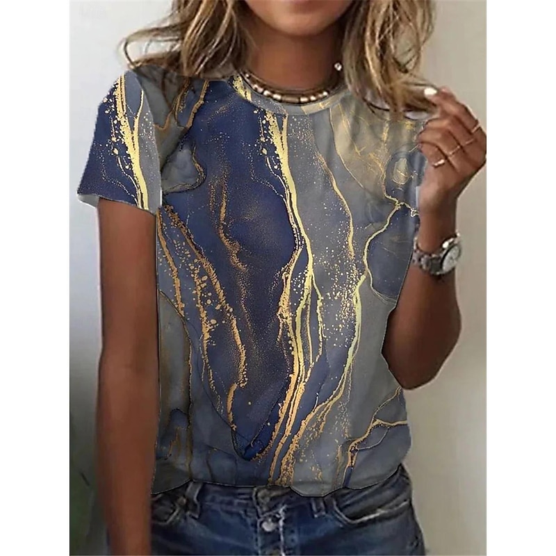 Women's T Shirt Tie Dye Fashion Short Sleeve Round Neck Regular Tops Daily Weekend Print Yellow Red Navy Blue Blue Green Summer2