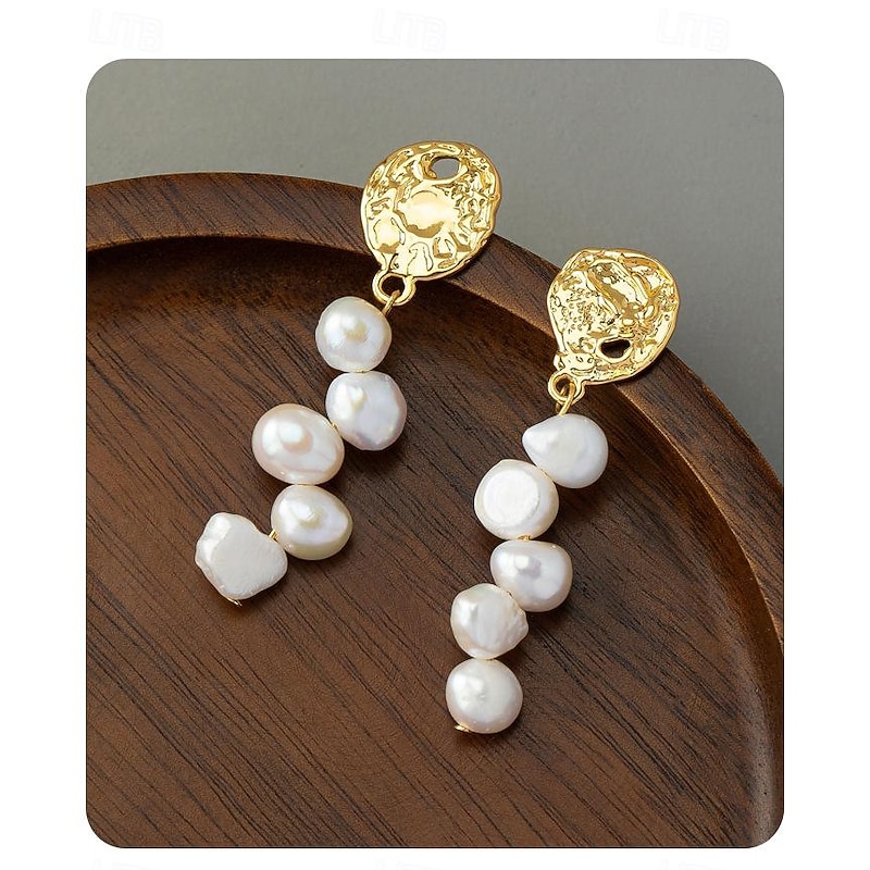 Women's Drop Earrings Gold Brass Pearl Elegant4