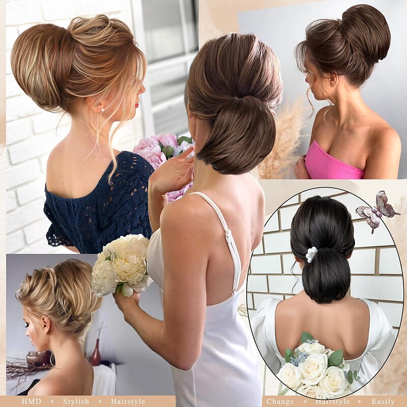 Messy Hair Bun Short Ponytail Bun Drawstring Comb Clip Bun Extension for Women Synthetic Hair piece Chignon Updo Bun Hair for Daily Party3