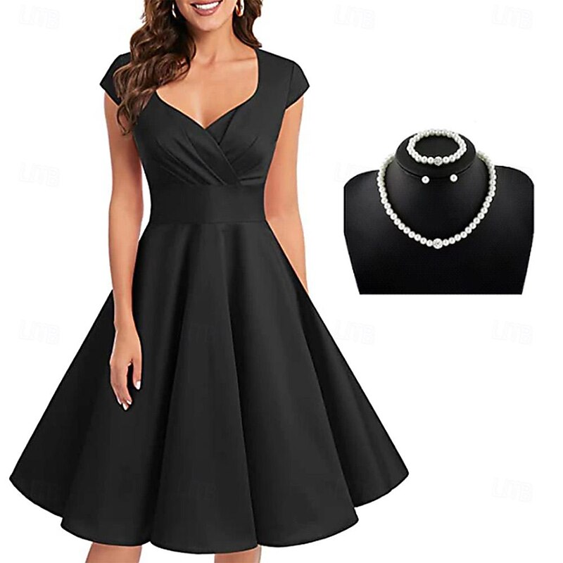 Retro Vintage 1950s Rockabilly A-Line Dress Flare Dress Solid Colored Fancy Dress Women's Party / Evening Masquerade Bachelorette Party Adults' Dress Earrings Headwear Spring & Summer