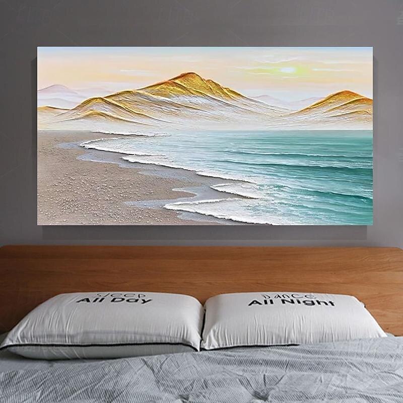 Large gold mountain oil painting handmade ocean mountain sunset painting  Rizhao Jinshan bedroom hanging painting natural painting for home decoration handmade art gift Christmas gift4