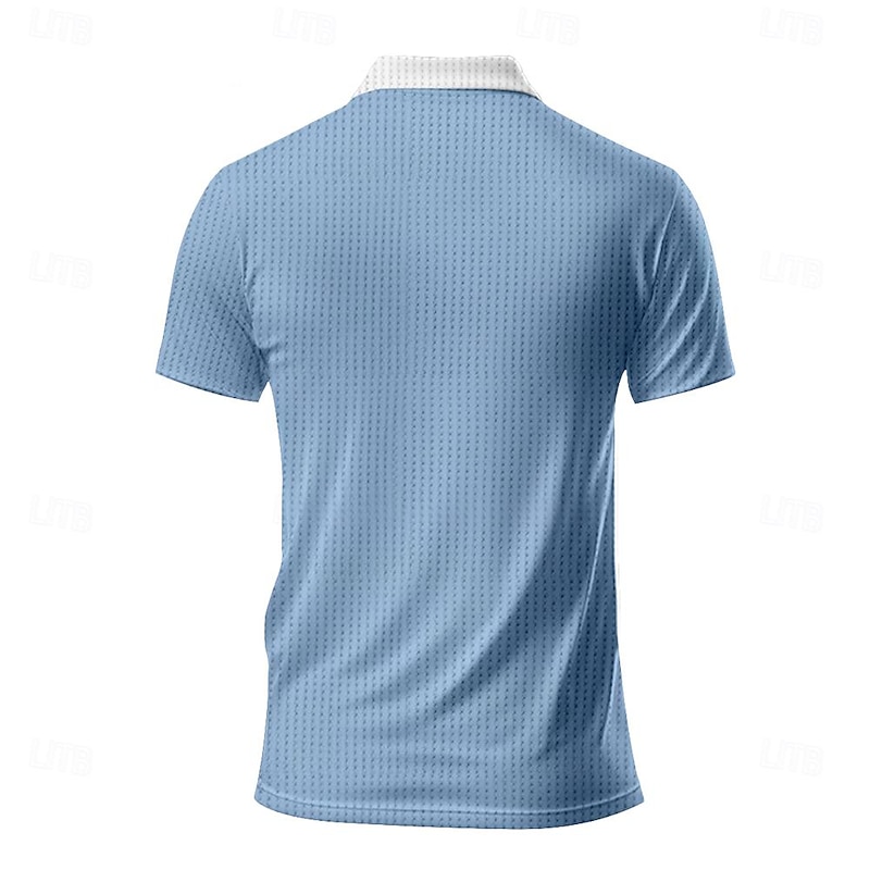 Men's Geometric Waffle Polo Shirts Golf Shirt Short Sleeve Polo Shirts Collared Shirts Casual Beach Wear Vacation Wear Party Outfits Buttons 3D Print Summer Spring Blue2
