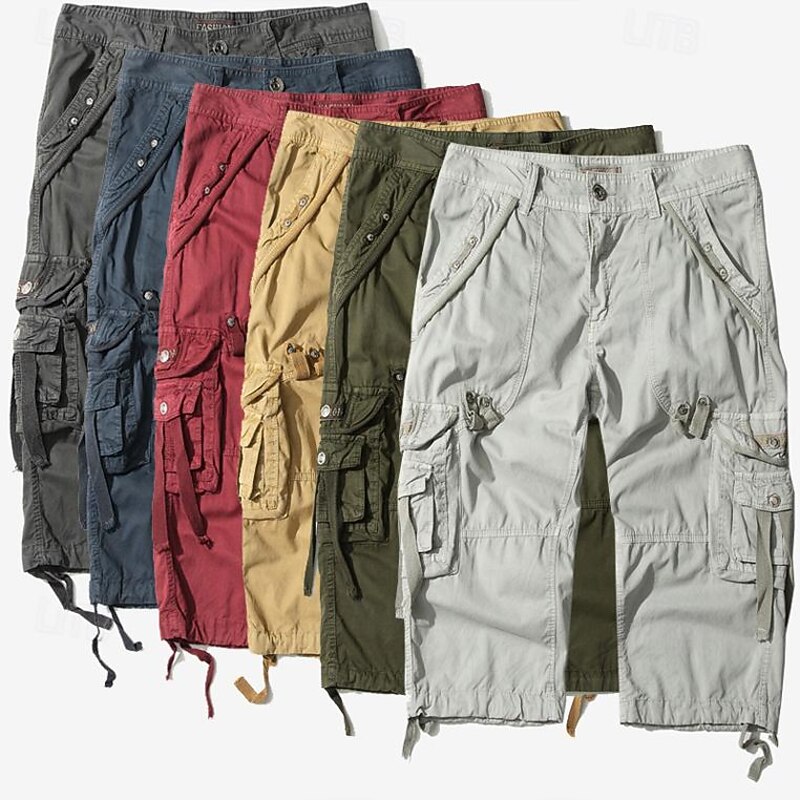 Men's Capri Cargo Shorts Cargo Shorts Shorts Capri Pants Hiking Shorts Leg Drawstring 6 Pocket Plain Comfort Outdoor Daily Going out Fashion Streetwear Black Army Green2