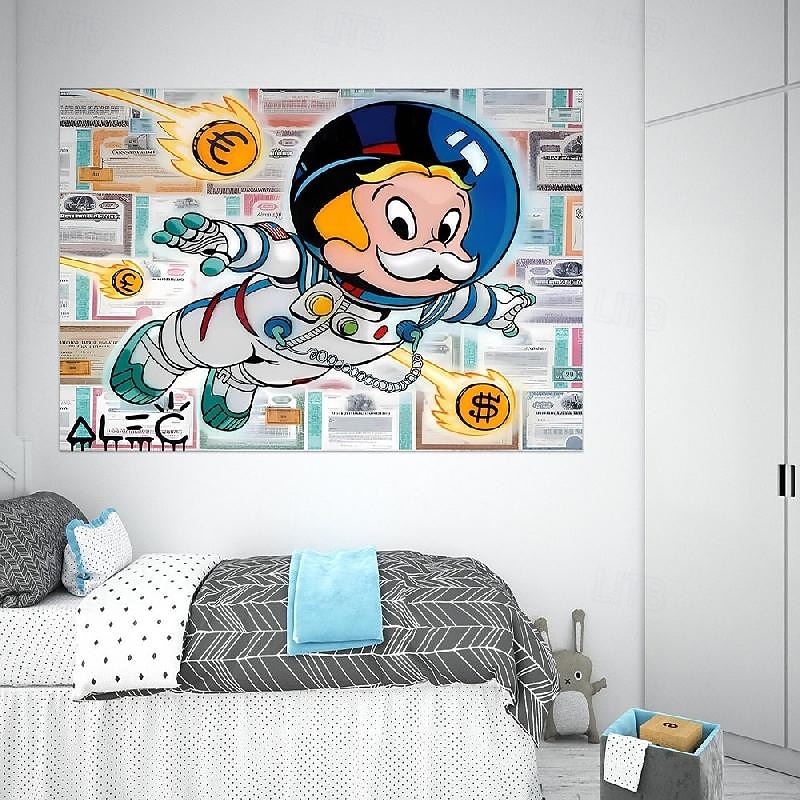Hand painted Astronaut Richie painting handamade Alec Monopoly Pop Art Richie Rich Banksy Style Urban Art Street Graffiti art Wall Art Banksy Monopoly Man Fashion Unique Modern Painting