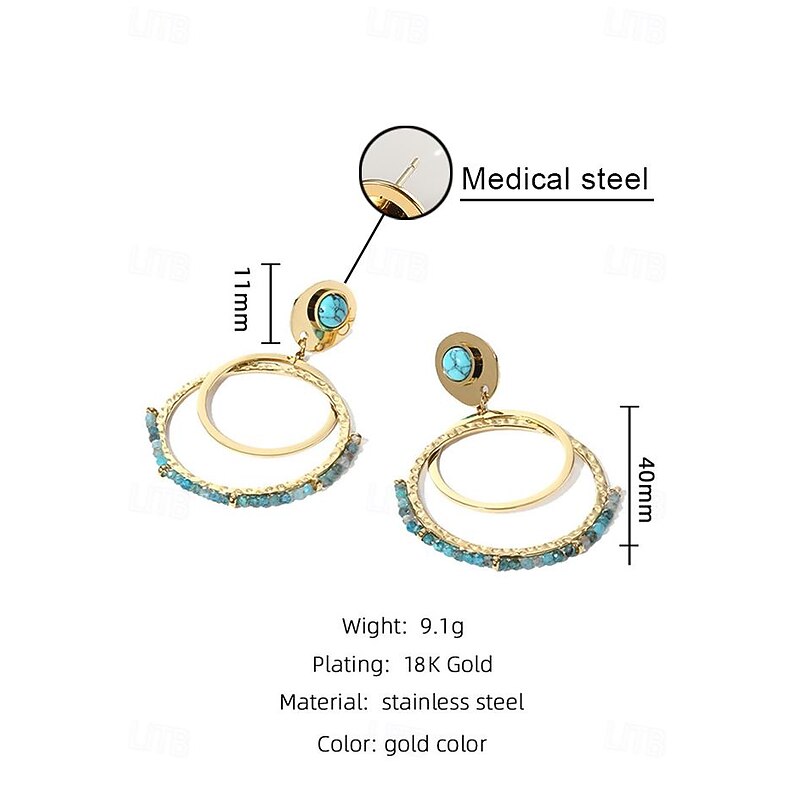 Women's Turquoise Beaded Hoop Earrings - Elegant Gold-Tone Drop Dangle Jewelry4