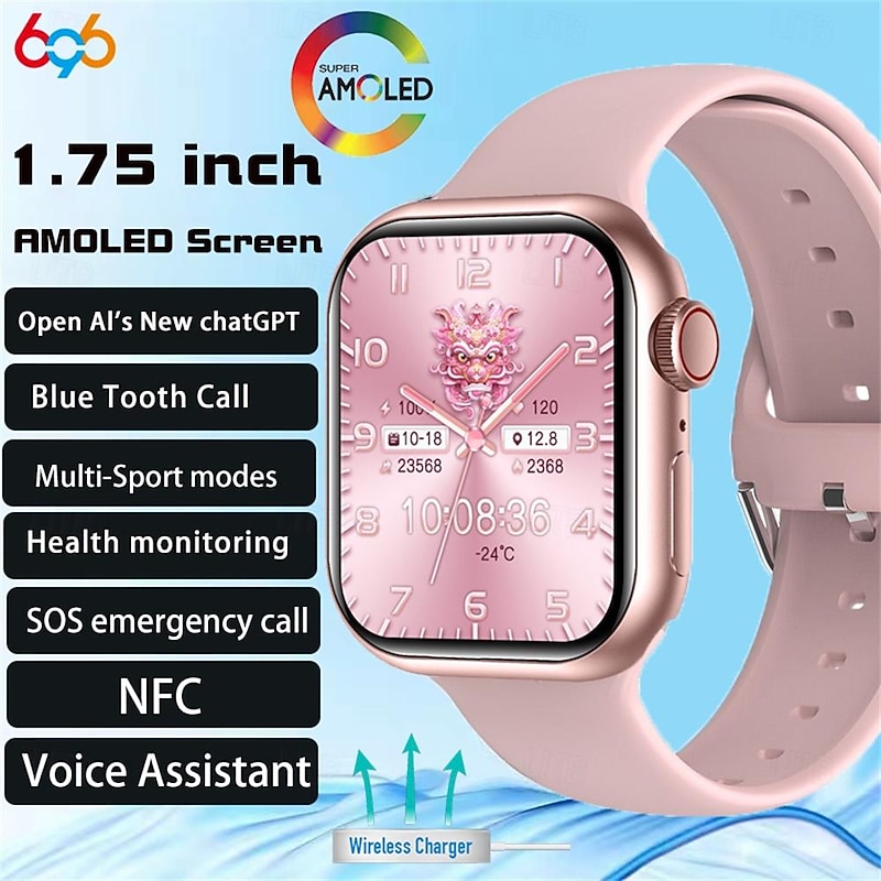 696 HK9MINI Smart Watch 1.75 inch Smart Band Fitness Bracelet Bluetooth Pedometer Call Reminder Sleep Tracker Compatible with Android iOS Women Men Hands-Free Calls Message Reminder IP 67 36mm Watch