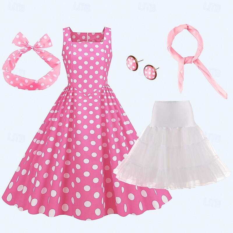 Retro Vintage 1950s Cocktail Dress Dress Headpiece Party Costume Polka Dot Fancy Dress Women's Party / Evening Masquerade Bachelorette Party Adults' Dress Earrings Scarf - Main Image