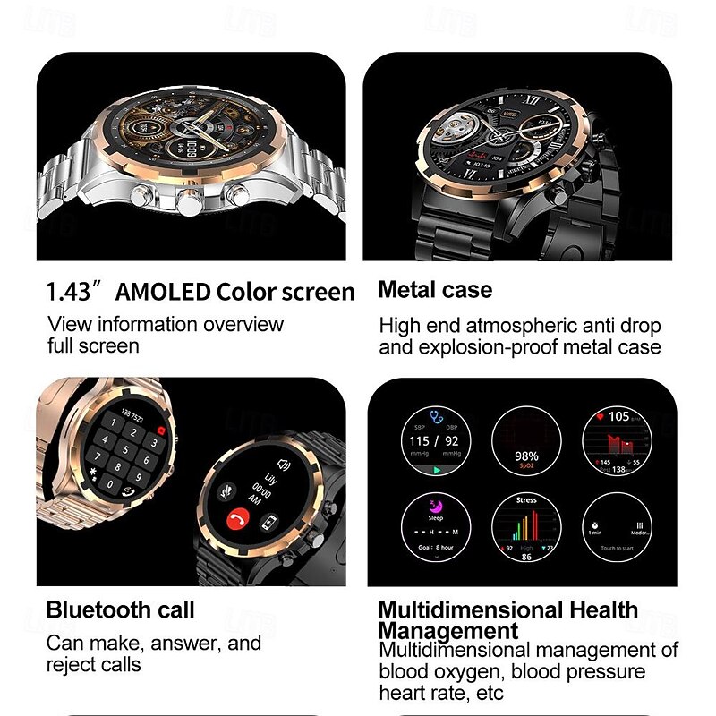 696 HK98 Smart Watch Fitness Tracker ECG PPG Bluetooth Call Reminder Android iOS IP67 48mm 1.43"2