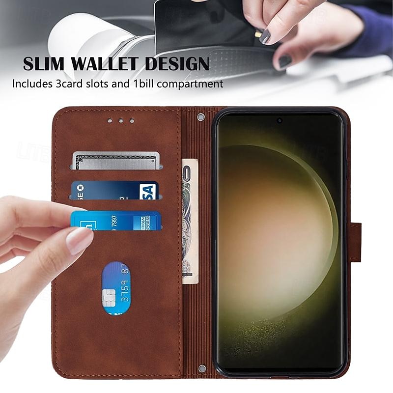 Phone Case For Samsung Galaxy S25 S24 S23 S23 FE S22 S21 Ultra Plus A55 5G A35 5G A25 A15 Back Cover with Stand Holder with Wrist Strap Card Slot Retro TPU PU Leather2