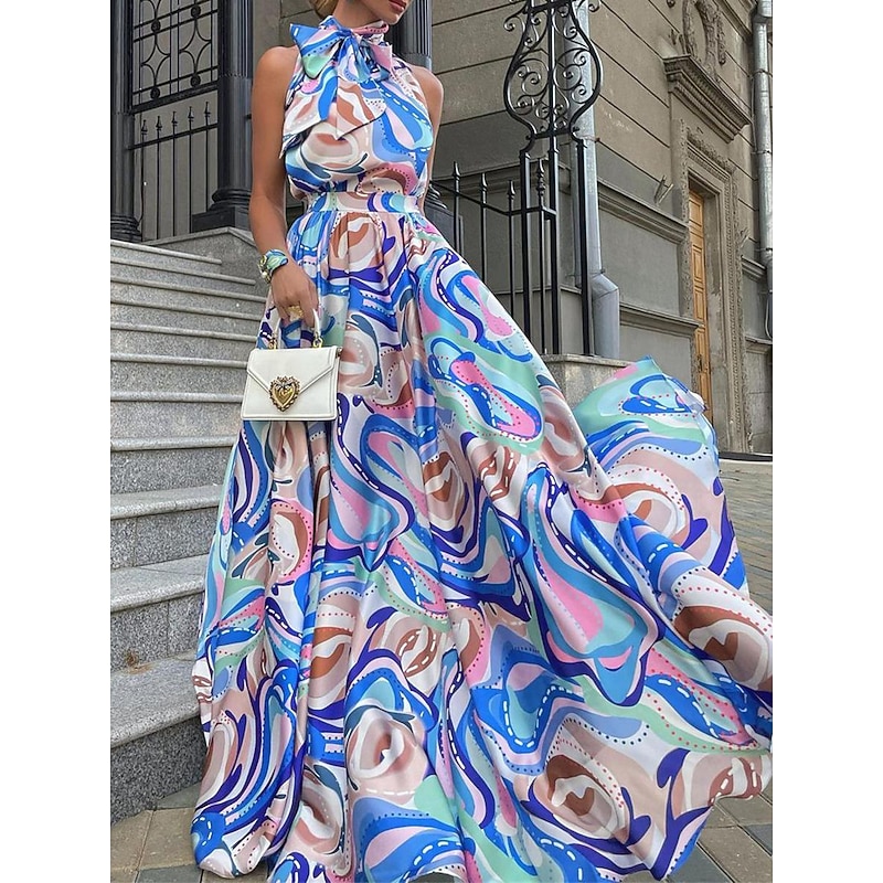 Women's Long Dress Maxi Dress Casual Dress Cocktail Dress Wedding Guest Dress Chiffon Dress Stylish Casual Vacation Daily Date Regular Fit Color Gradient Sleeveless Stand Collar Pink Blue Summer