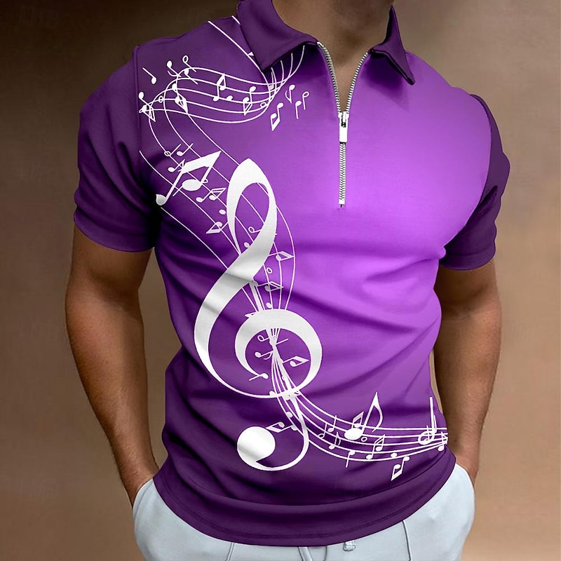 Music Festival Men's Music Zip Polo Shirts Golf Shirt Short Sleeve Polo Shirts Collared Shirts Vacation Wear Festival Wear Party Outfits 3D Print Quarter Zip Polo Summer Spring Black Blue Purple3