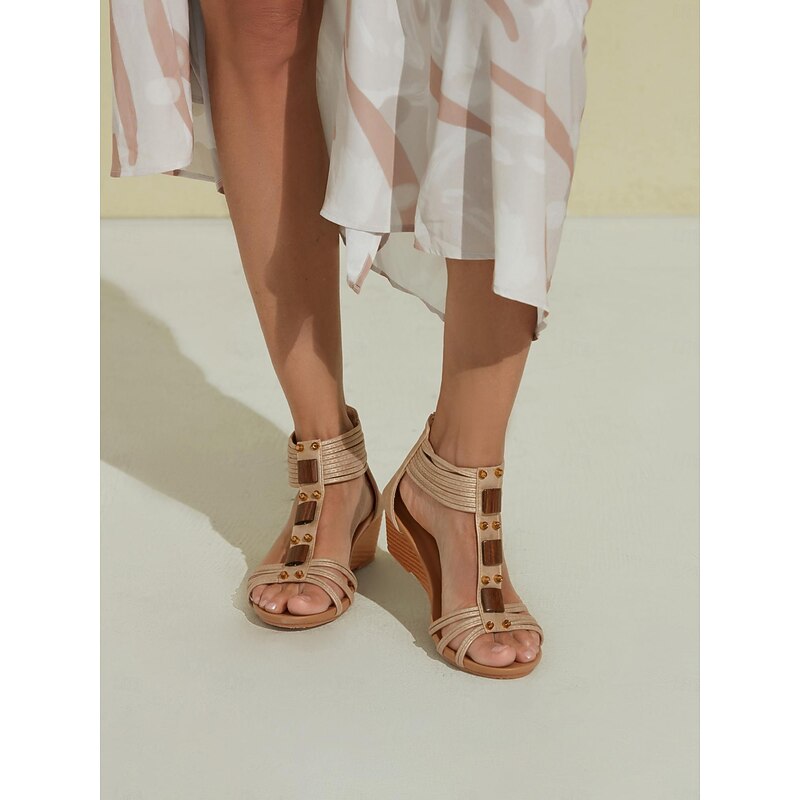 Women's Boho Wedge Sandals – Open-Toe Summer Shoes with Beaded Accents and Adjustable Strap for Casual and Beach Wear2