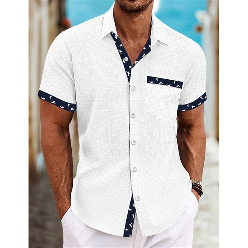 Men's Shirt Linen Shirt Summer Shirt Beach Wear Button Up Shirt Plain Casual Daily White Blue Green Khaki Short Sleeve Collar Summer Spring Clothing Apparel4