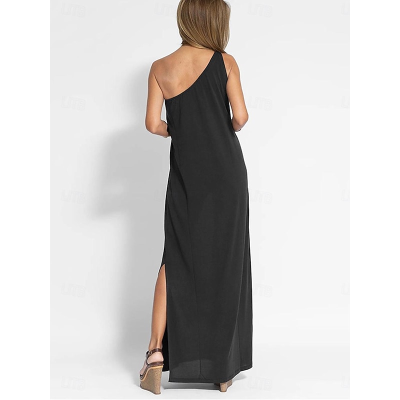 Women's Maxi Dress Black Dress Casual Dress Cocktail Dress Formal Dress Streetwear Maxi Casual Vacation Street Holiday Regular Fit Sleeveless One Shoulder Black Yellow Gray Summer3