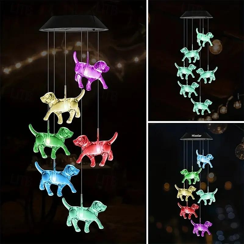 Puppy Solar Wind Chimes Light Color Changing Crystal Dog Shaped Garden Landscape Light Outdoor Waterproof Balcony Yard Patio Hanging Light Christmas Party Holiday Decoration2