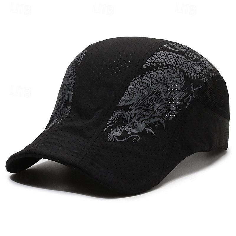 Men's Beret Hat Sun Hat Trucker Hat Black Navy Blue Polyester Fashion Casual Street Daily Dragon Adjustable Sunscreen Breathable3