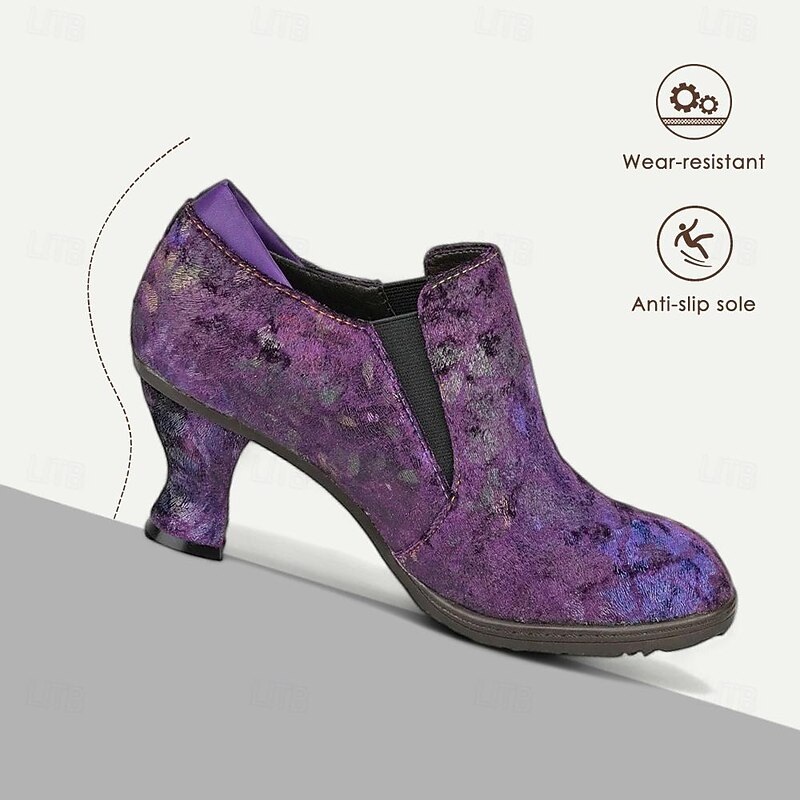 Women's Floral Suede Heeled Ankle Booties – Elegant Vintage Style Slip-On Shoes for Evening Events and Parties4