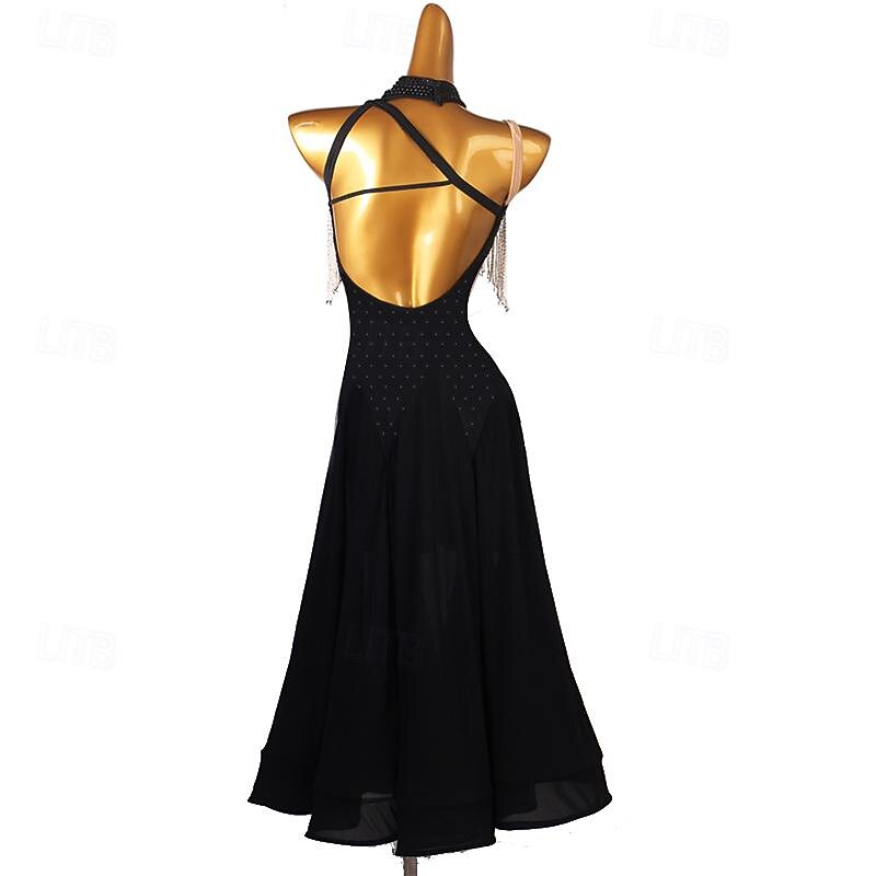 Ballroom Dance Dress Rhinestone Tassel Paillette Women's Performance Party Sleeveless Chiffon Chinlon Mesh2