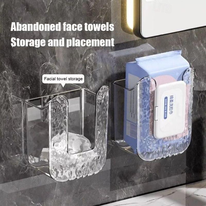 Wall Mounted Tissue Box, Kitchen Wipes Storage Box, No Punching Self-Adhesive Wall-Mounted Toilet Paper Holder2