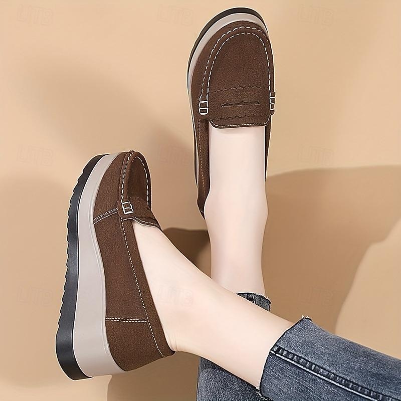 Women's Solid Color Casual Sneakers Slip On Soft Sole Platform Daily Shoes Versatile Shallow Mouth Loafers3