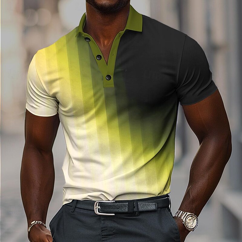 Men's Geometric Polo Shirts Golf Shirt Short Sleeve Polo Shirts Collared Shirts Business Casual WorkWear Formal Wear Festival Wear Buttons 3D Print Spring & Summer Blue Green4